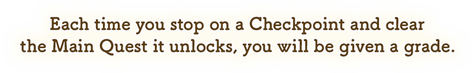 Each time you stop on a Checkpoint and clear the Main Quest it unlocks, you will be given a grade.