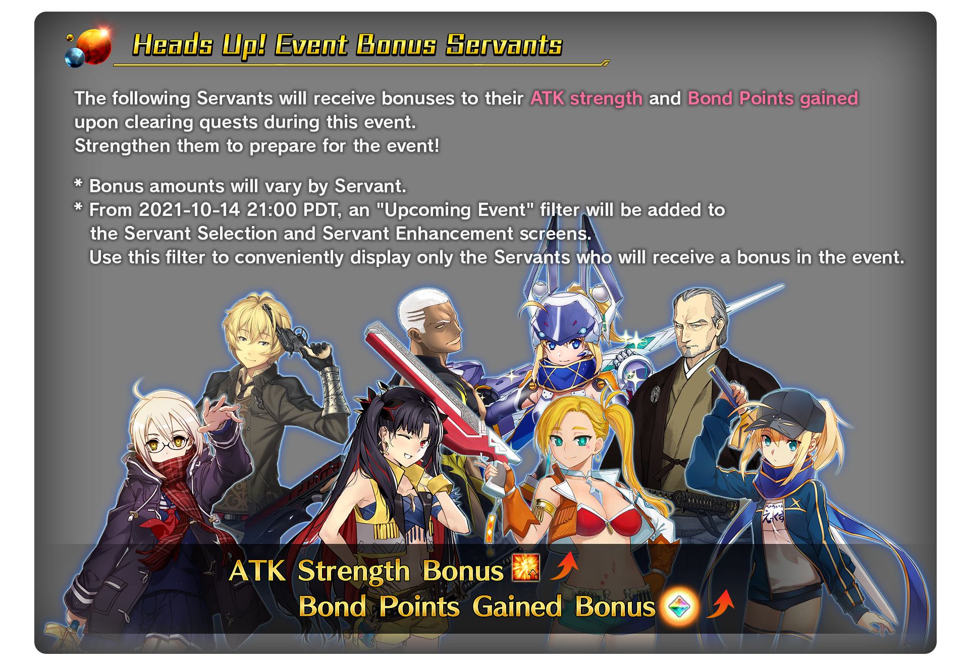 Heads Up! Event Bonus Servants
