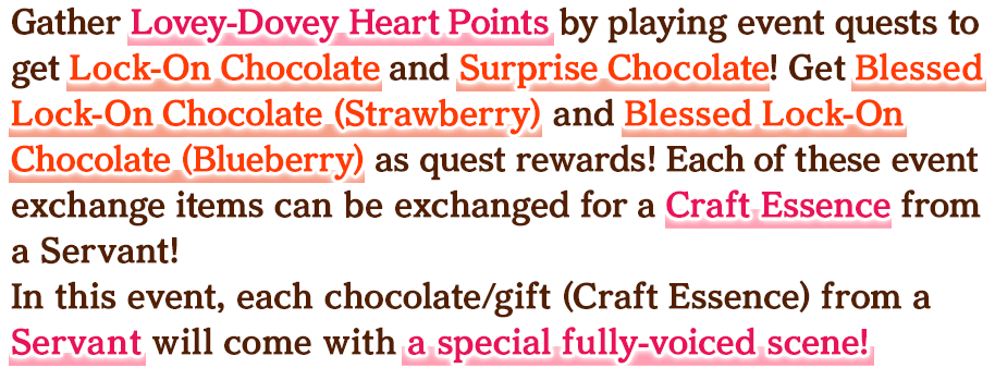 Gather Lovey-Dovey Heart Points by playing event quests to get Lock-On Chocolate (Blueberry) as quest rewards!